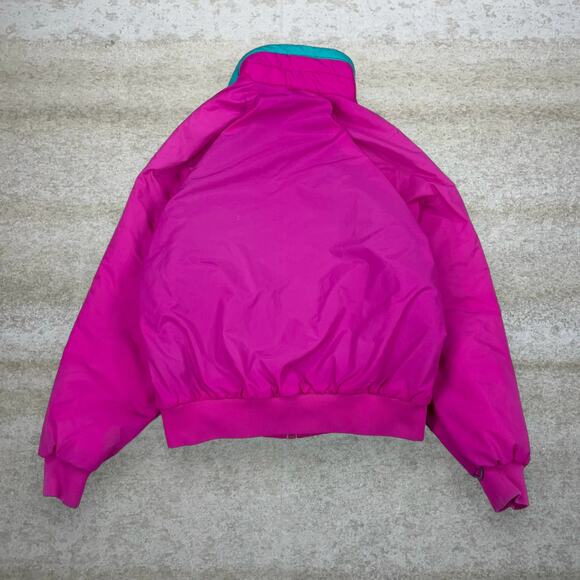 Vintage Columbia Puffer Jacket Pink Nylon Fleece Lined Vibrant Full Zip 90s - Picture 2 of 3